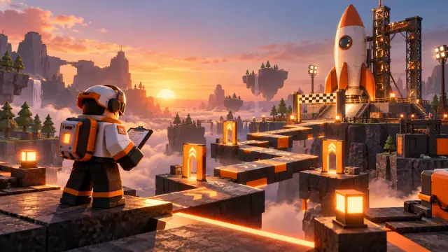 Original blocky developer illustration representing preparation for a Roblox game launch