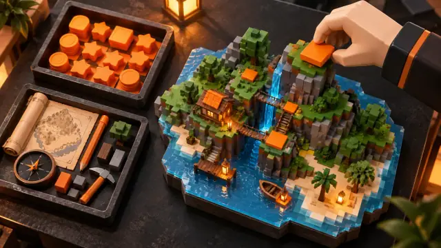 Original blocky game-launch illustration representing a Roblox promotion budget