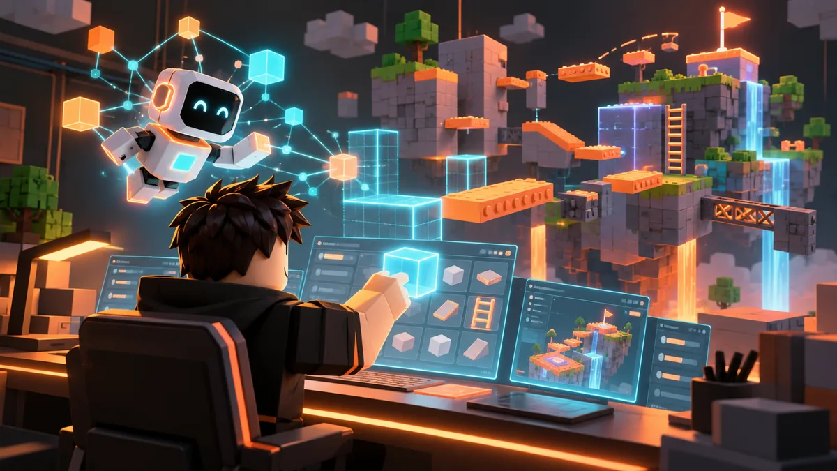 Original blocky Roblox developer building an obstacle course with AI assistance