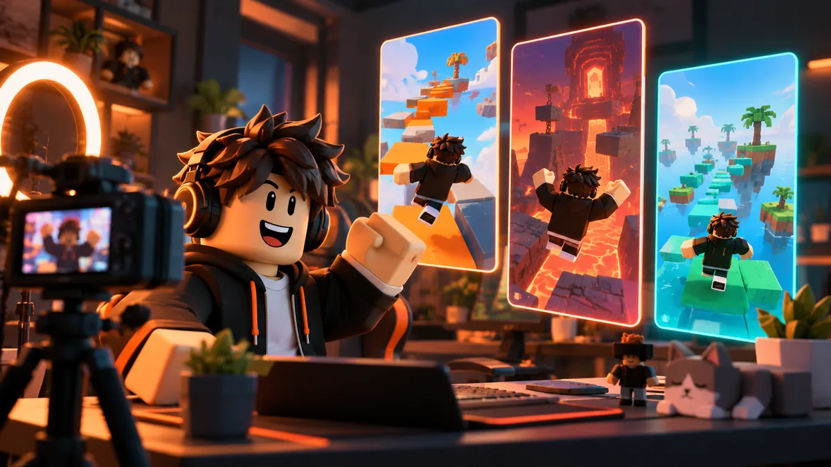 Original blocky Roblox creator recording gameplay for short-form videos